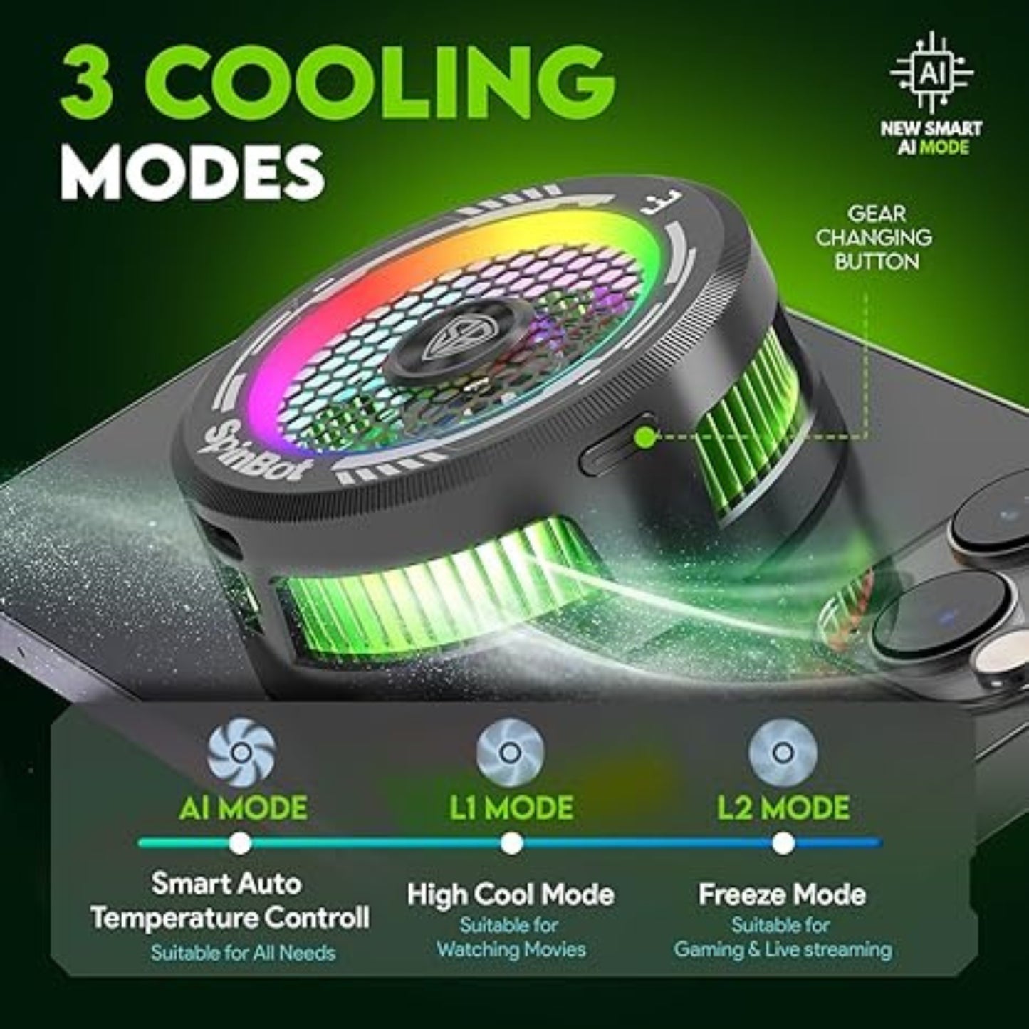 IceDot Mag v1 Magnetic Semiconductor Mobile Cooler | Smart AI,L1,L2 Mode for Temperature Control |15W Freeze Cooling | for iPhone 12/13/14/15/16, iPads and Android Smartphones (Black)